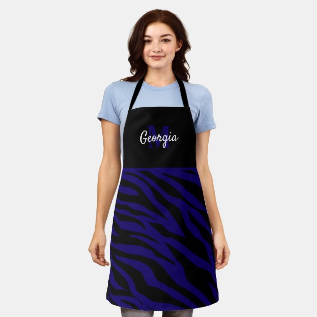 Tablier Monogramme rayures de zèbre noir et bleu marine (Porté)