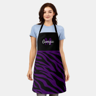 Tablier Monogramme rayures de zèbre noires et violettes