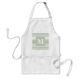 Tablier Monogramme rayures vert pâle