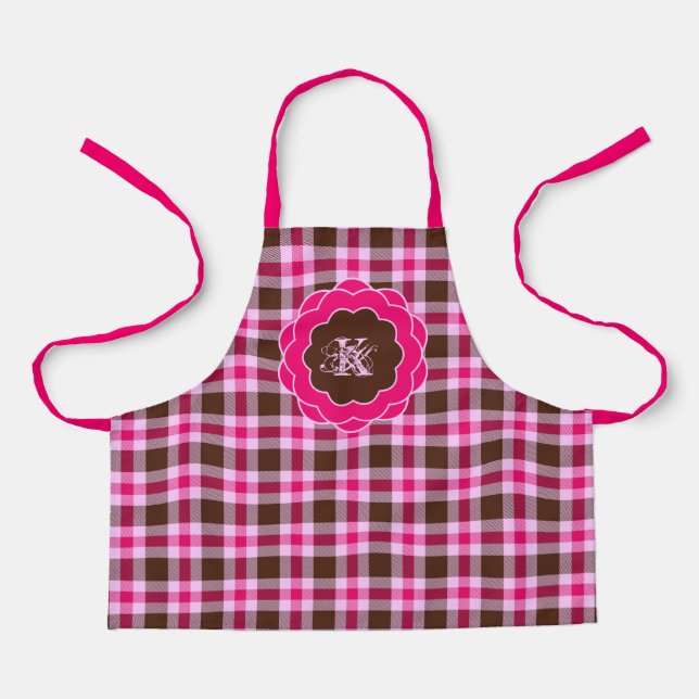 Tablier Monogramme rose et Brown en plaid (Recto)
