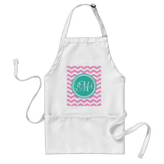 Tablier Monogramme rose et Turquoise Chevron personnalisé