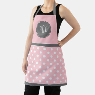 Tablier monogramme rose gris et blanc pois