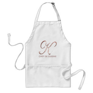 Tablier Monogramme rose K Chef de Cuisine ou votre texte