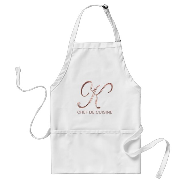 Tablier Monogramme rose K Chef de Cuisine ou votre texte (Devant)