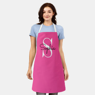 Tablier Monogramme rose moderne Nom personnalisé Apron