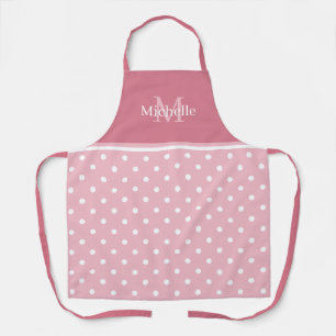 Tablier Monogramme rose pâle et Pois blancs
