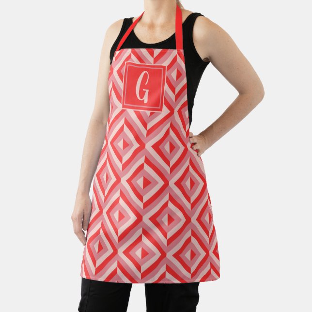 Tablier Monogramme rouge Motif diamant à trois tons (Insitu)