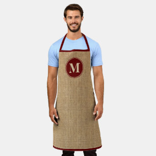 Tablier Monogramme rustique Bourgogne Faux Burlap