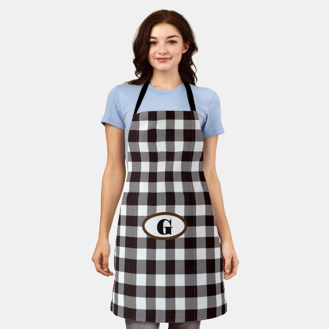 Tablier Monogramme Rustique Chic Plaid (Porté)