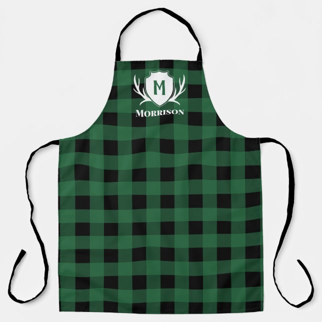 Tablier Monogramme rustique de Green Buffalo Check Antler  (Recto)