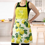 Tablier Monogramme rustique moderne citrons rayures d'aqua<br><div class="desc">Voici une façon merveilleuse d’ajouter au plaisir de la cuisson. Ajoutez un éclat supplémentaire à vos aventures culinaires chaque fois que vous portez ce magnifique tablier monogramme, chic, tendance, moderne et personnalisé. Fraîches, rustiques, citrons d'aquarelle champêtre et feuilles verts recouvrent des rayures jaunes sur un arrière - plan blanc. De...</div>