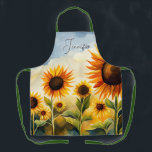 Tablier Monogramme Rustique Whimsical Watercolor<br><div class="desc">Ce design comprend un champ d'aquarelle rempli de beaux tournesols. Personnalisez-le avec un nom de famille. Fête des Mères ou cadeau d'anniversaire. Créé par Simply Farmhouse Press.</div>