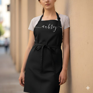 Tablier Monogramme Script manuscrit minimal noir