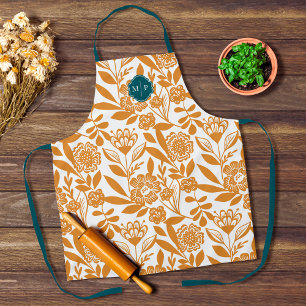 Tablier Monogramme Style Country Bold FloralPattern Jaune