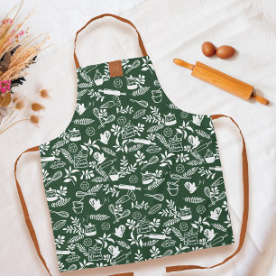 Tablier Monogramme Style Country Floral Cuisson Motif Vert