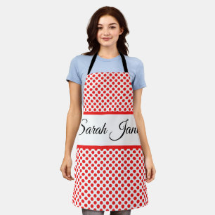 Tablier monogrammé stylé Points rouges sur fond blanc