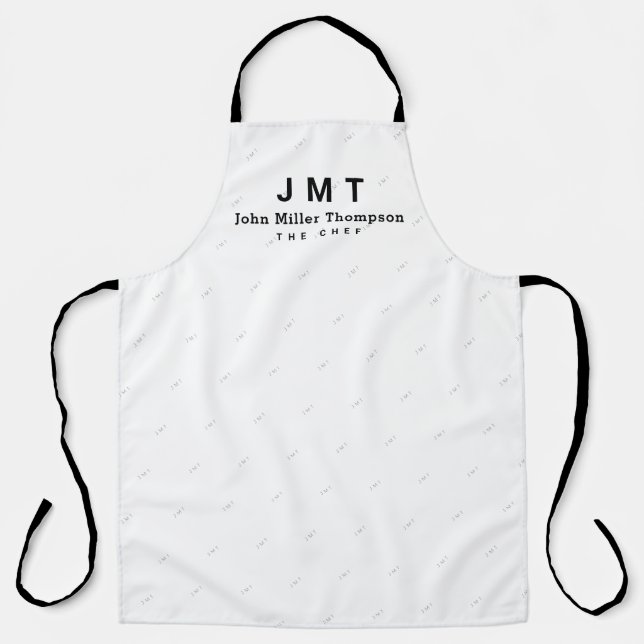Tablier monogramme sur APRON blanc avec nom (Recto)
