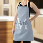 Tablier Monogramme tendance Nom initial Script Dusty Blue<br><div class="desc">Monogramme tendance Nom Initial Script Dusty Blue. Facile à personnaliser.</div>