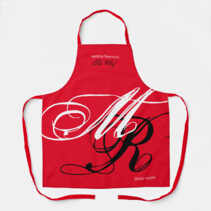 Tablier monogramme tout-sur-impression rouge