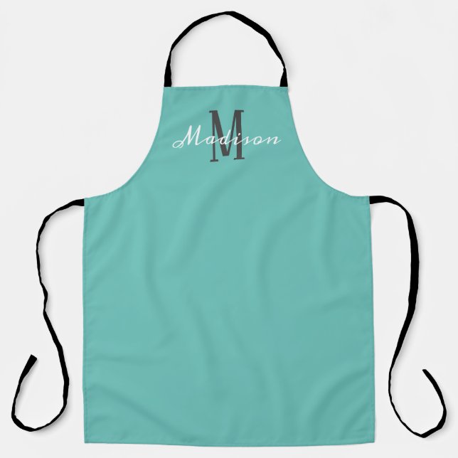 Tablier Monogramme Turquoise moderne Nom personnalisé  (Recto)