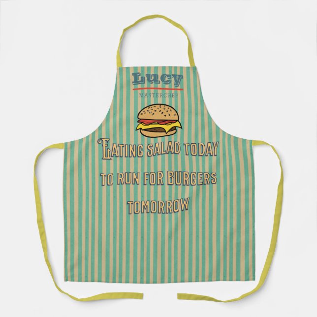 Tablier Monogramme unique rétro Burger Bandes humoristique (Recto)