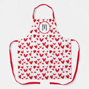 Tablier Monogramme Valentines Red Doodle Hearts Motif