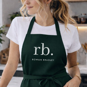 Tablier Monogramme Vert Foncé Moderne Minimaliste Élégant