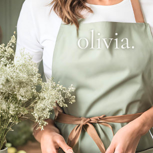 Tablier Monogramme Vert Sauge Moderne Féminin Élégant Nom