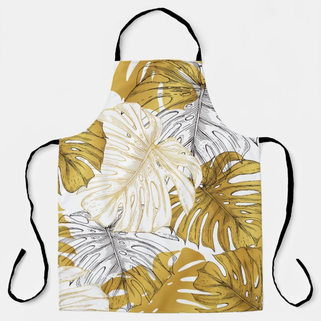 Tablier Monstera Feuilles : Blanc doré (Recto)