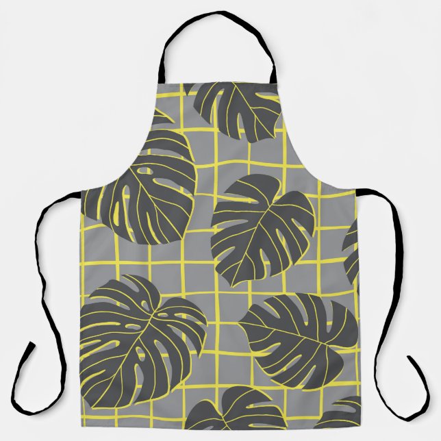 Tablier Monstera Feuilles : Jaune-Gris moderne Abstrait (Recto)