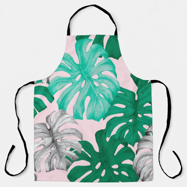 Tablier Monstère tropicale feuille dessinée à la main illu (Recto)