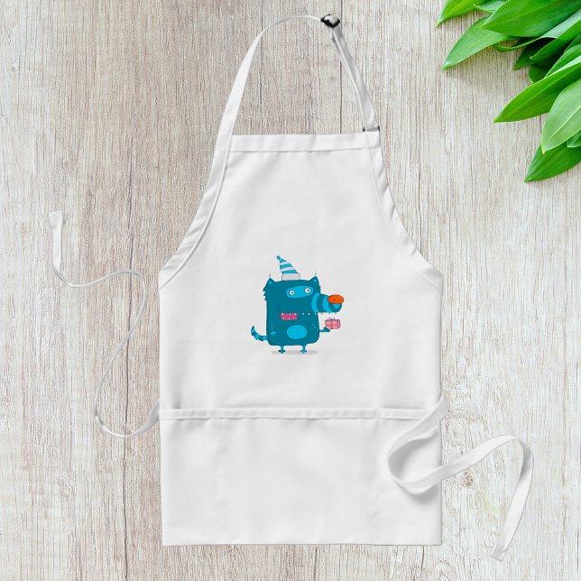 Tablier Monstre de dessin animé bleu joueur avec chapeau d (Créateur téléchargé)