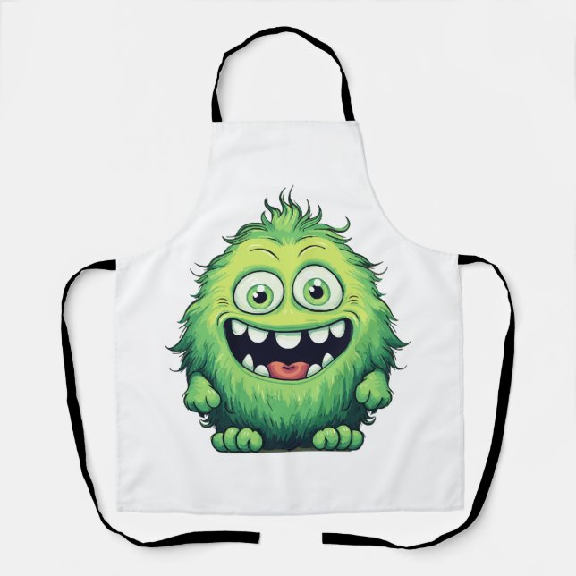 Tablier Monstre de dessin animé vert mignon souriant (Recto)