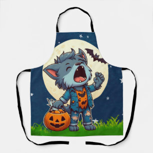 Tablier Monstre de loup-garou mignon hurlant avec citrouil