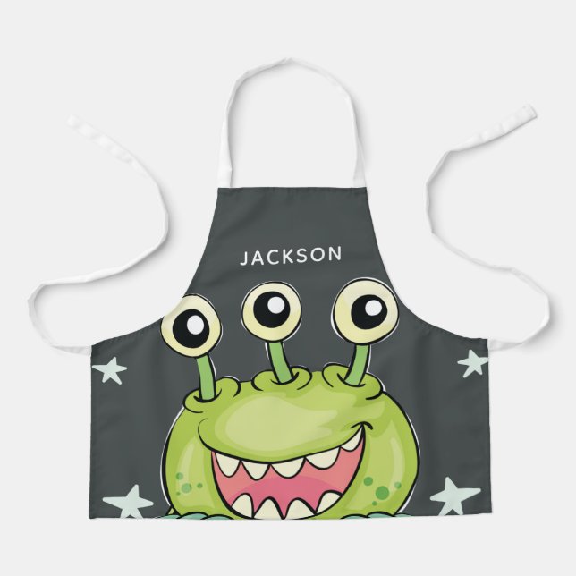 Tablier Monstre vert mignon Personnalisé (Recto)