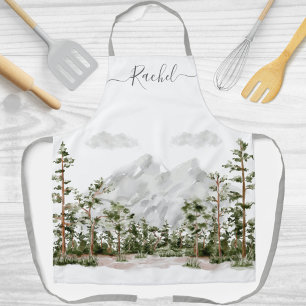 Tablier Montagne et forêt aquarelle monogrammée