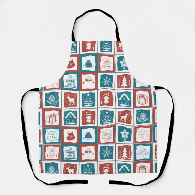 Tablier Mosaic Carrelé Avent Noël Vert Rouge Motif (Recto)