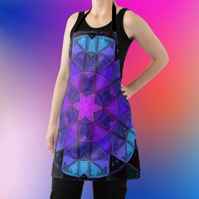 Tablier Mosaic Kaleidoscope Fleur Bleu pourpre et noir (Créateur téléchargé)