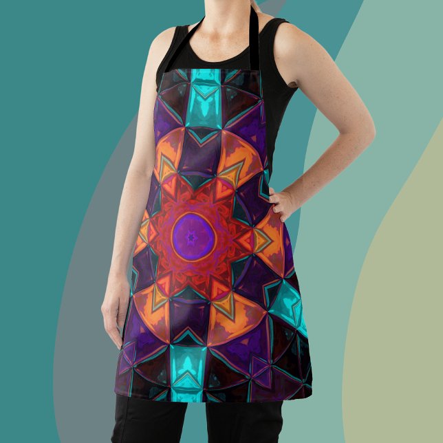 Tablier Mosaic Kaleidoscope Fleur Rouge Orange et Bleu (Créateur téléchargé)