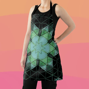 Tablier Mosaic Mandala Flower bleu vert et noir