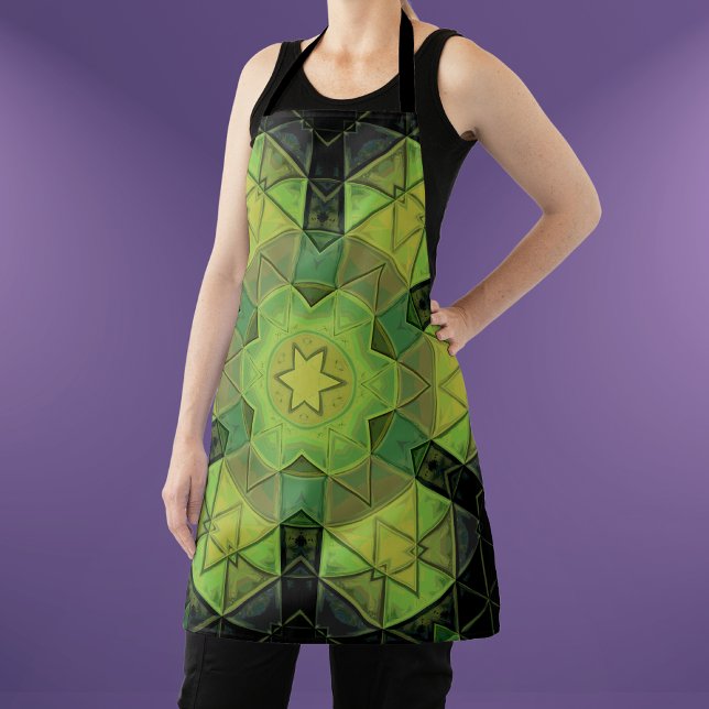 Tablier Mosaic Mandala Flower vert jaune et noir (Créateur téléchargé)