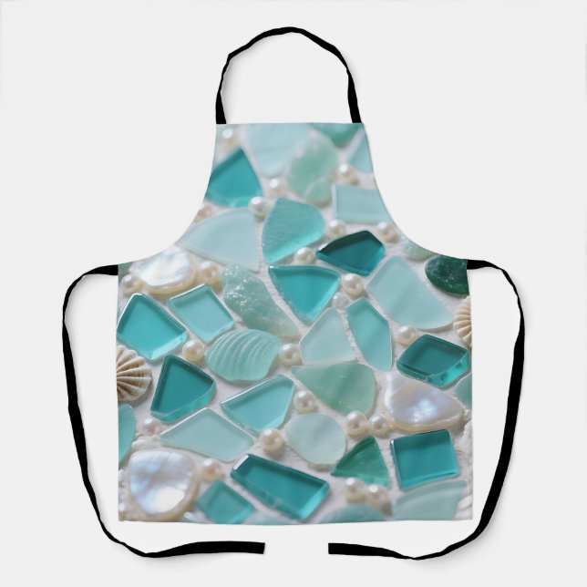 Tablier Mosaïque de verre de mer Turquoise Charme côtier (Recto)