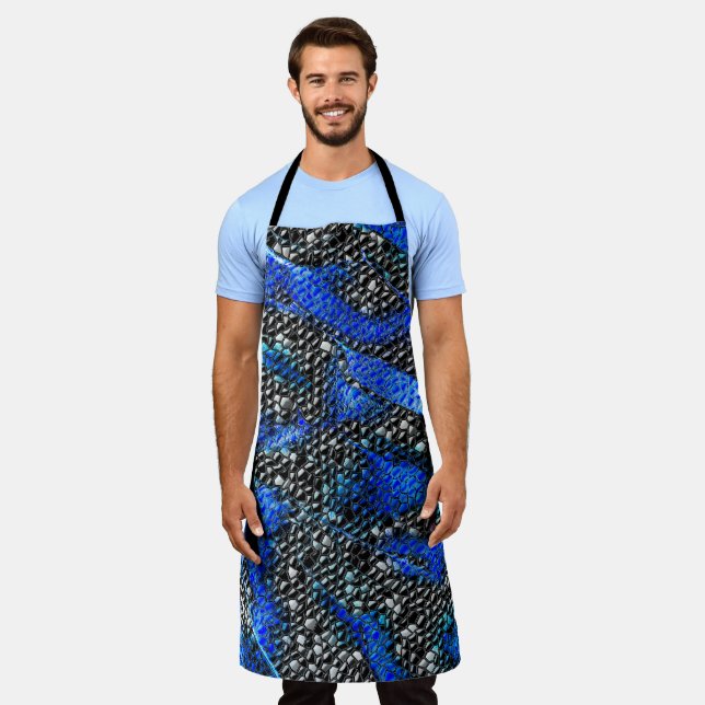 Tablier Mosaïque hexagonale ou écailles de poisson bleu et (Porté)