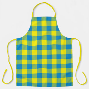 Tablier Motif à carreaux et à losanges bleu jaune vert