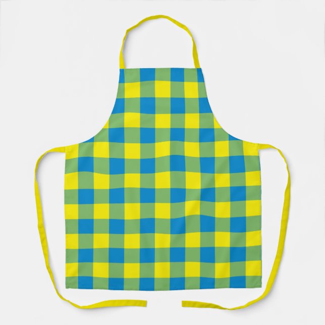 Tablier Motif à carreaux et à losanges bleu jaune vert (Recto)