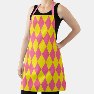 Tablier Motif à carreaux Harlequin rose et jaune