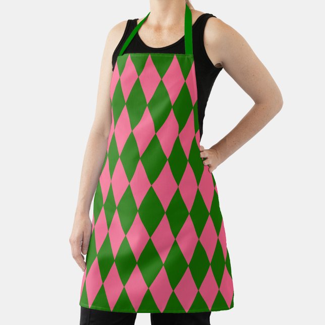 Tablier Motif à carreaux Harlequin vert rose  (Créateur téléchargé)