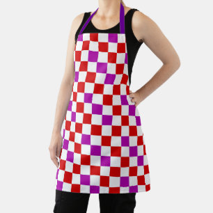 Tablier Motif à carreaux rouge blanc et violet