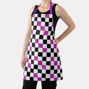Tablier Motif à carreaux violet noir et blanc