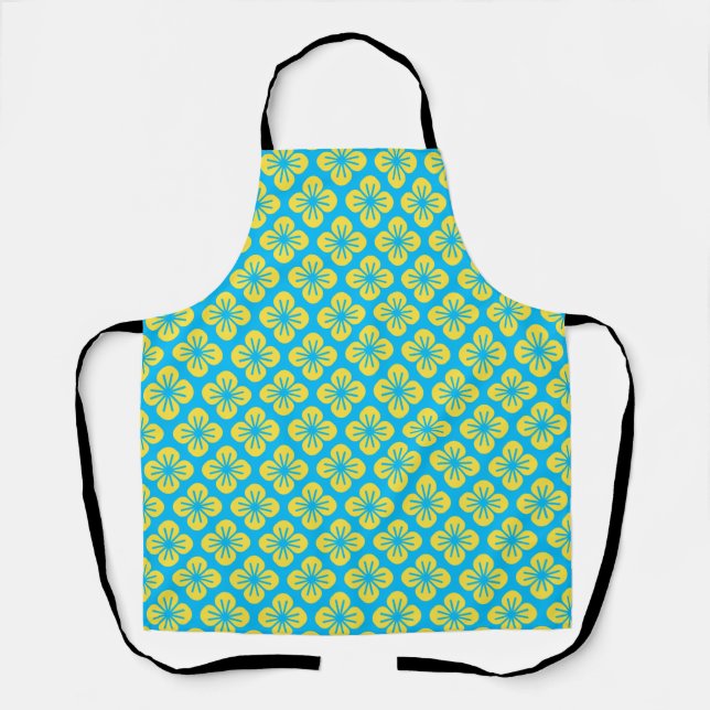 Tablier Motif à fleurs en Jaune et Turquoise (Recto)